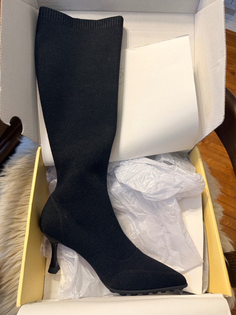 NWT Cosy Island SoftBounce Black Pointed Toe Knee High Knit Sock Boots 7.5